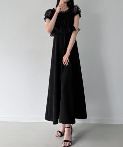 JUNOAH ワンピース 「選べる」チュールビスチェ+キャミワンピースset(Iライン/フレア)「高身長サイズMT/低身長サイズS有り」