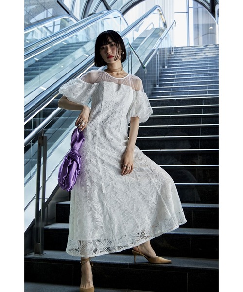 etoll. ドレス パフオフショルダーレースドレス - 画像 (2)