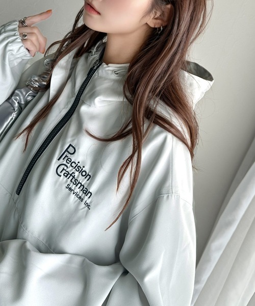 Java ブルゾン アウター 「Javaジャバコラボ」トレンド感をプラス。胸元刺繍配色ハーフジップアノラックパーカー レディース - 画像 (9)