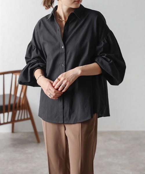 Bonjour Sagan ブラウス シャツ ボリュームスリーブコットンブラウス レディース - 画像 (3)