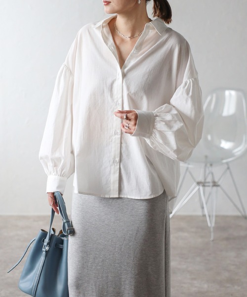 Bonjour Sagan ブラウス シャツ ボリュームスリーブコットンブラウス レディース - 画像 (4)