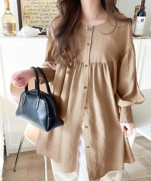 classicalelf ブラウス シャツ 可愛さとトレンド感の両立。前後2WAY配色ステッチボリュームギャザーチュニックブラウス(7分袖) レディース - 画像 (5)