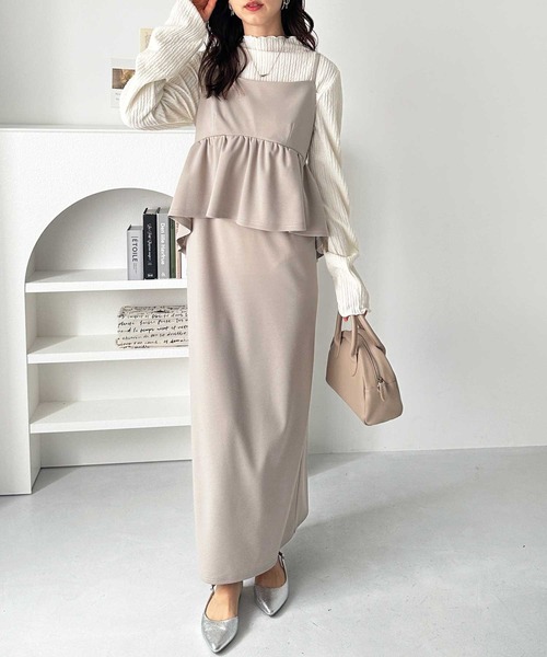 GeeRA ワンピース 「新色追加/S-LL展開」 1枚で旬スタイルが完成!細見えペプラムキャミワンピース - 画像 (6)