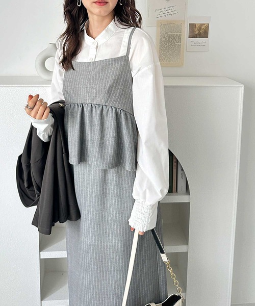 GeeRA ワンピース 「新色追加/S-LL展開」 1枚で旬スタイルが完成!細見えペプラムキャミワンピース - 画像 (4)