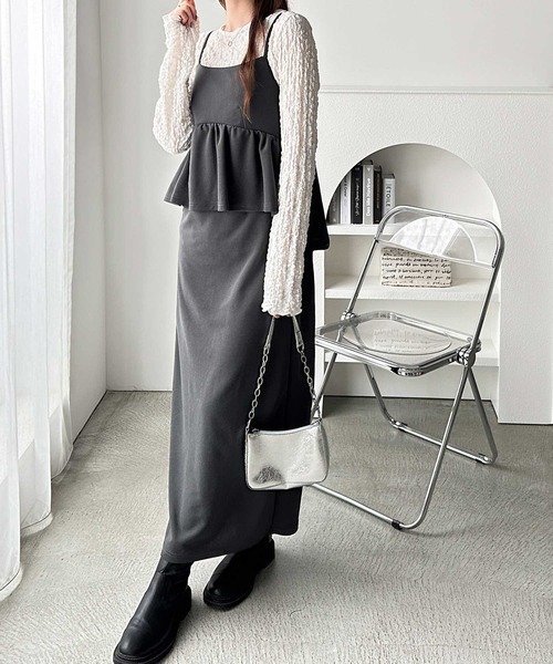 GeeRA ワンピース 「新色追加/S-LL展開」 1枚で旬スタイルが完成!細見えペプラムキャミワンピース - 画像 (5)