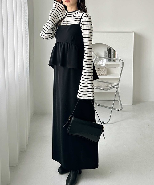 GeeRA ワンピース 「新色追加/S-LL展開」 1枚で旬スタイルが完成!細見えペプラムキャミワンピース - 画像 (2)