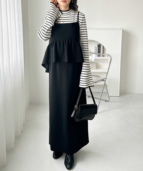 GeeRA ワンピース 「新色追加/S-LL展開」 1枚で旬スタイルが完成!細見えペプラムキャミワンピース - 画像 (7)