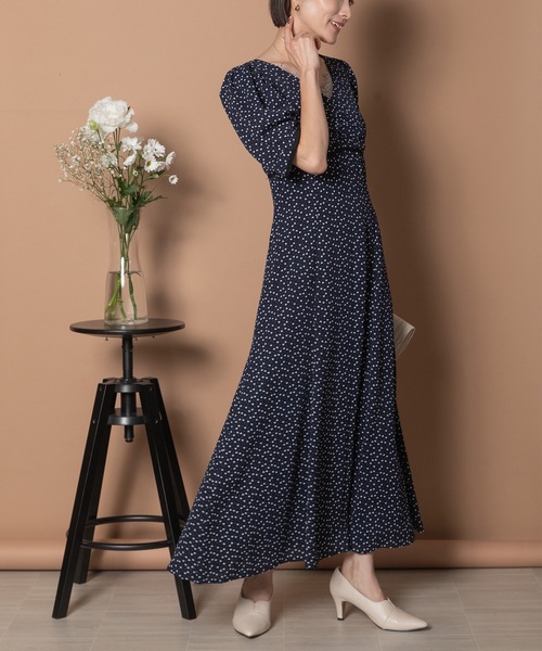 anni plus ドレス 「メゾンのセレモニースタイル/高身長の方にもお勧め」ハートドット 胸元レース ロングフレアワンピース - 画像 (9)