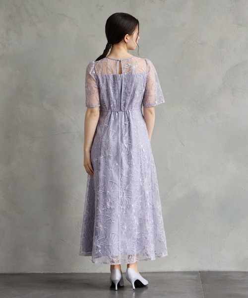 AIMER ドレス フラワーモチーフスパンコール刺繍ミモレ丈袖付きパーティードレス 結婚式 お呼ばれ ドレス 20代 30代 40代 - 画像 (7)