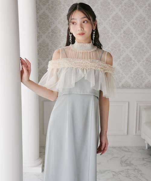Jolie et ドレス シャーリングフリルビスチェ+ノースリーブワンピースドレス
