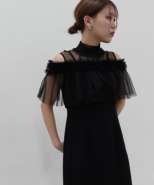 Jolie et ドレス シャーリングフリルビスチェ+ノースリーブワンピースドレス - 画像 (2)