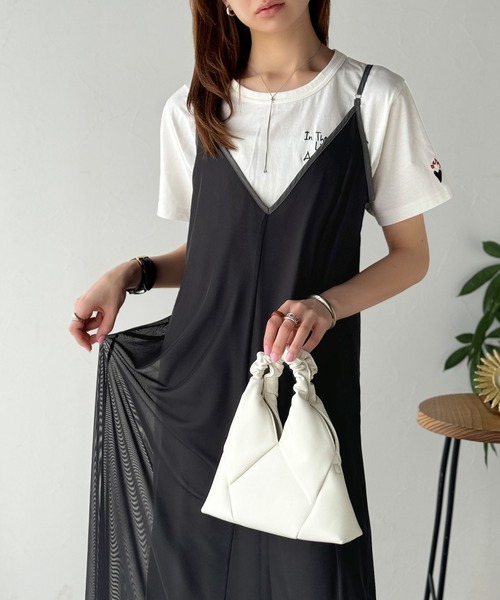 classicalelf ワンピース そよ風シフォン♪ふわり柔らかシルエットで“涼”を着回す。前後2wayチュールレイヤードロングキャミワンピース(ブラック&マーブル柄) - 画像 (8)