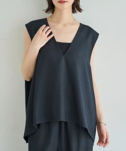 meilmada ベスト ジレ Vネックツイルベスト レディース