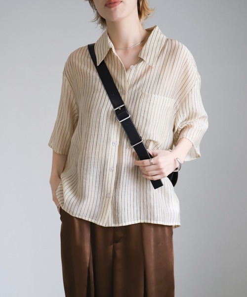 select MOCA ブラウス シャツ シアーストライプショートシャツ レディース - 画像 (3)