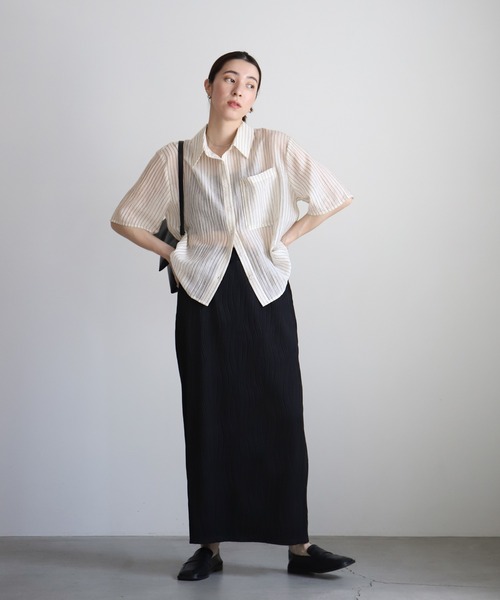 select MOCA ブラウス シャツ シアーストライプショートシャツ レディース - 画像 (4)