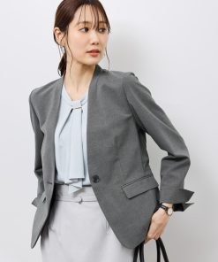 ROPE' PICNIC ジャケット ノーカラージャケット 「UV対応」「リネンライク・シリーズ」ノーラペルジャケット/通勤・セットアップ対応 レディース