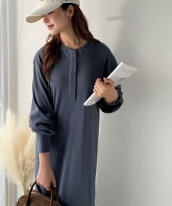 classicalelf ワンピース リラックス感とお洒落を両立。2wayヘンリーネックリブワンピース(ロング丈)