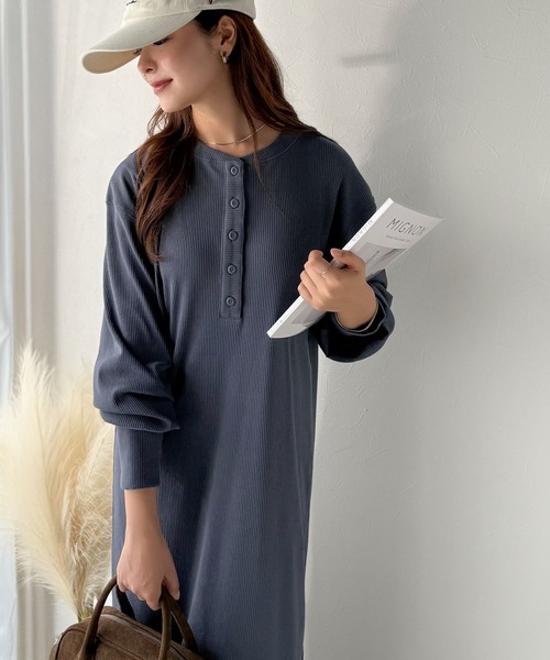 classicalelf ワンピース リラックス感とお洒落を両立。2wayヘンリーネックリブワンピース(ロング丈)