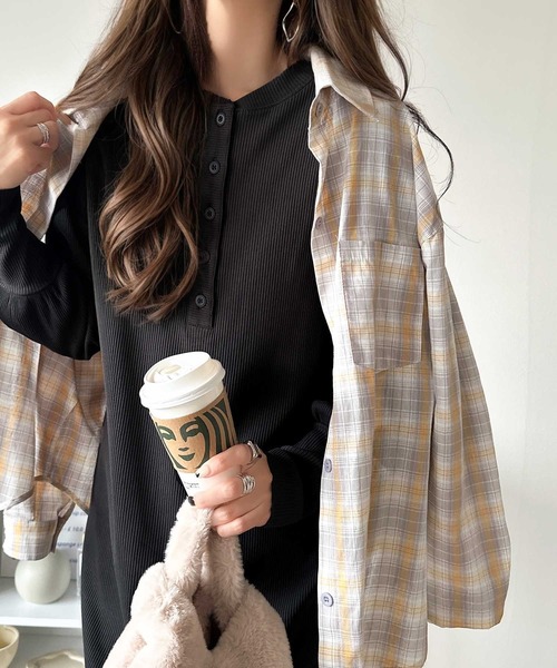 classicalelf ワンピース リラックス感とお洒落を両立。2wayヘンリーネックリブワンピース(ロング丈) - 画像 (2)