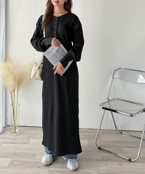 classicalelf ワンピース リラックス感とお洒落を両立。2wayヘンリーネックリブワンピース(ロング丈) - 画像 (9)