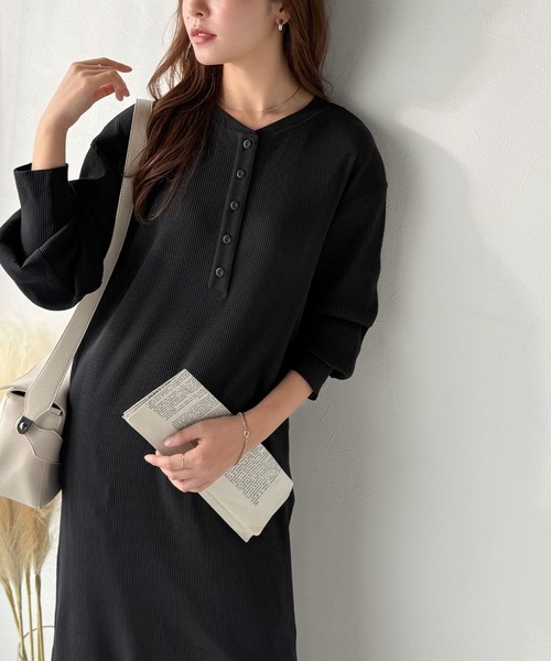 classicalelf ワンピース リラックス感とお洒落を両立。2wayヘンリーネックリブワンピース(ロング丈) - 画像 (8)