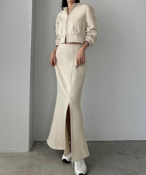 Louere セットアップ 裏起毛スウェットショートパーカー+スリットマーメイドスカートSET「高身長サイズMT/低身長サイズS有り」 レディース - 画像 (9)