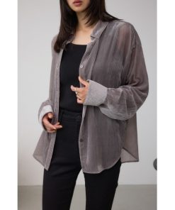 AZUL BY MOUSSY ブラウス シャツ シアーコーデュロイ袖スリットボタンシャツ レディース