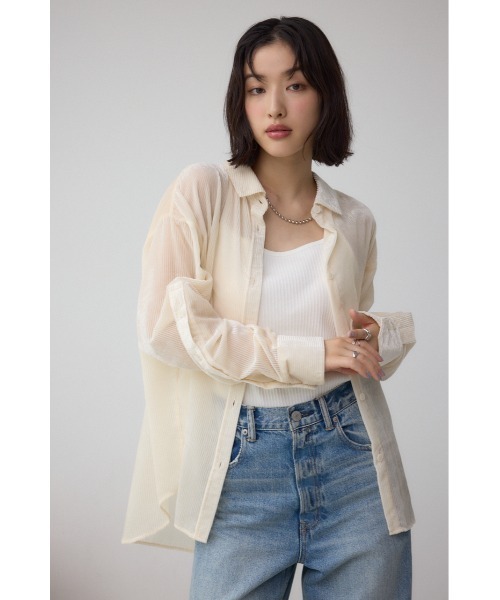 AZUL BY MOUSSY ブラウス シャツ シアーコーデュロイ袖スリットボタンシャツ レディース - 画像 (6)