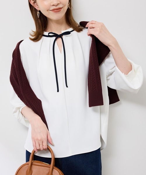 ROPE' PICNIC ブラウス シャツ 「前後2WAY」「WEB限定カラー」配色リボンブラウス/通勤対応 レディース - 画像 (2)