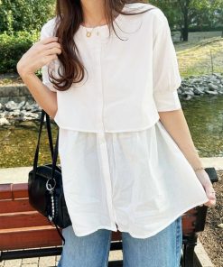 GeeRA 「GeeRA」 半袖ブラウス LARGE オフホワイト レディース