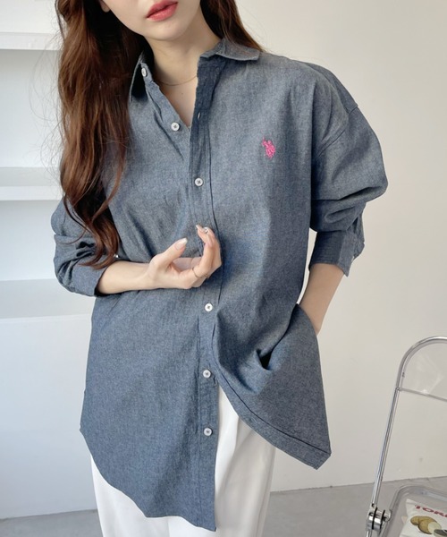 U.S. POLO ASSN. 「U.S. ASSN.」 長袖シャツ M ホワイト×ネイビー レディース - 画像 (6)