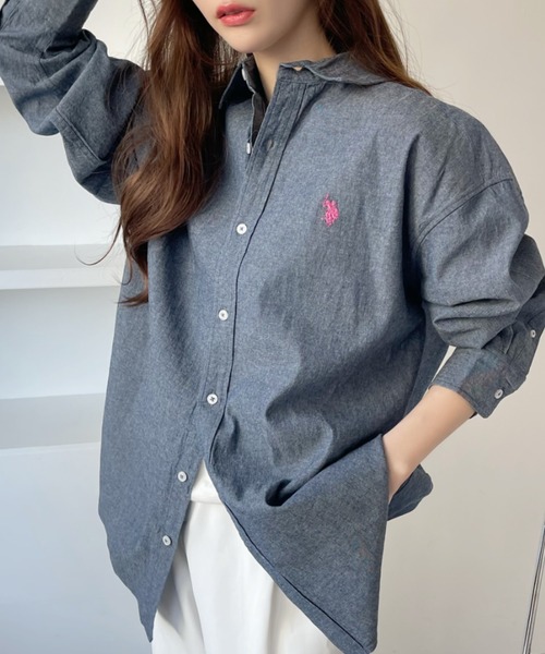 U.S. POLO ASSN. 「U.S. ASSN.」 長袖シャツ M ホワイト×ネイビー レディース - 画像 (7)