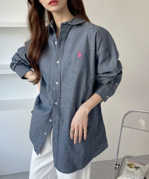 U.S. POLO ASSN. 「U.S. ASSN.」 長袖シャツ M ホワイト×ネイビー レディース - 画像 (8)