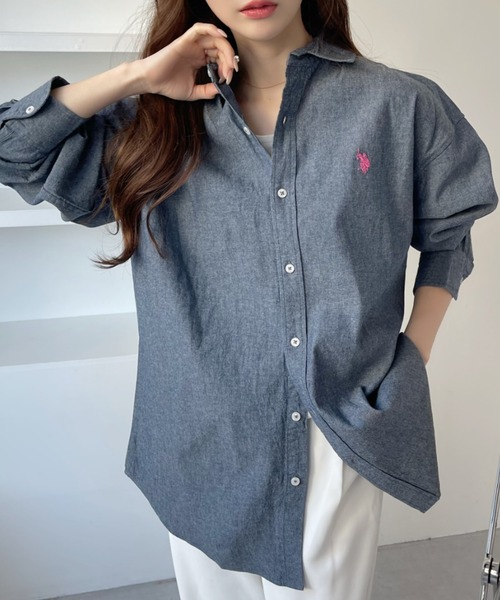 U.S. POLO ASSN. 「U.S. ASSN.」 長袖シャツ M ホワイト×ネイビー レディース - 画像 (9)