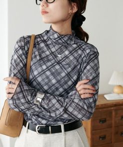 Discoat tシャツ 「WEB限定」チェックボトルネックプルオーバー レディース