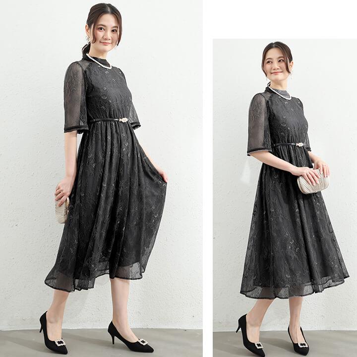 You Color ロングドレス パーティードレス バックリボン ドレス レディース 半袖 五分袖 ハイネック 透け感 結婚式 謝恩会 発表会 かわいい きれいめ 抜け感 大人 ycpt19 - 画像 (7)