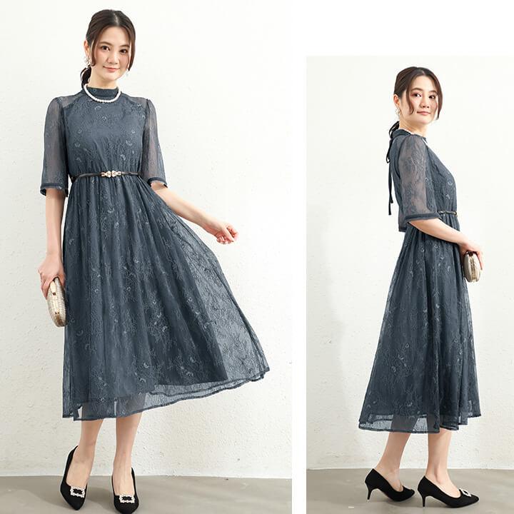 You Color ロングドレス パーティードレス バックリボン ドレス レディース 半袖 五分袖 ハイネック 透け感 結婚式 謝恩会 発表会 かわいい きれいめ 抜け感 大人 ycpt19 - 画像 (9)