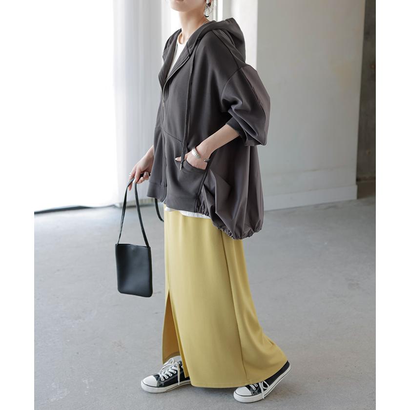 HUG.U パーカー ポンチ シャツ スポーティー アウター レディース チュニック 異素材 ライトアウター トップス ジップアップ フード フーディー ビッグ ゆったり - 画像 (7)