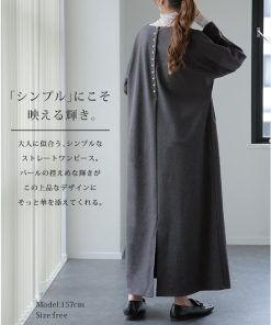 HUG.U ワンピース Aライン ロングワンピース パール レディース 長袖 結婚式 パーティー