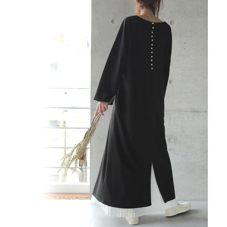 HUG.U ワンピース Aライン ロングワンピース パール レディース 長袖 結婚式 パーティー - 画像 (4)