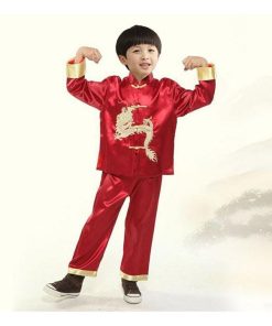 子供 武術 ウェア カンフー 服 シャツ パンツ 長袖 龍 刺繍 チャイナシャツ チャイナボタン 男の子 表演服 練習着 カンフー服 演武用服 拳法 太極拳