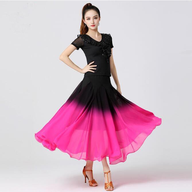 社交ダンス 衣装 大人 モダンダンス スカート グラデーション 大きい裾 広がるダンス シフォン ロング丈 レディース 古典ダンス 民族ダンス ラテンダン - 画像 (4)