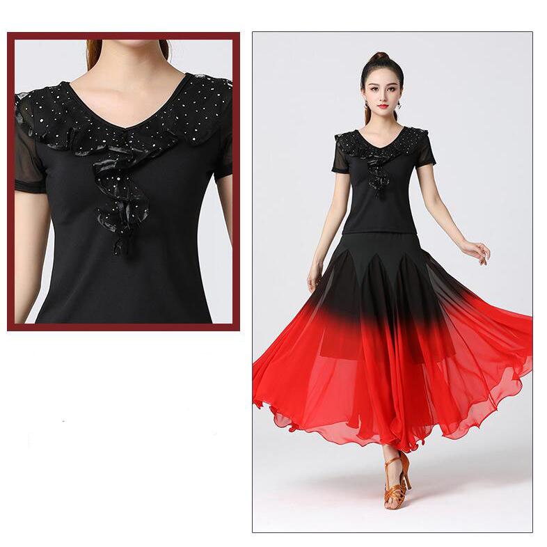 社交ダンス 衣装 大人 モダンダンス スカート グラデーション 大きい裾 広がるダンス シフォン ロング丈 レディース 古典ダンス 民族ダンス ラテンダン - 画像 (5)