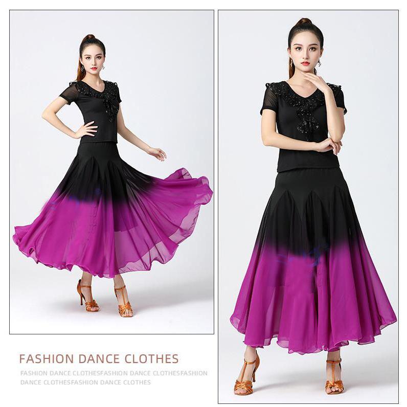 社交ダンス 衣装 大人 モダンダンス スカート グラデーション 大きい裾 広がるダンス シフォン ロング丈 レディース 古典ダンス 民族ダンス ラテンダン - 画像 (6)