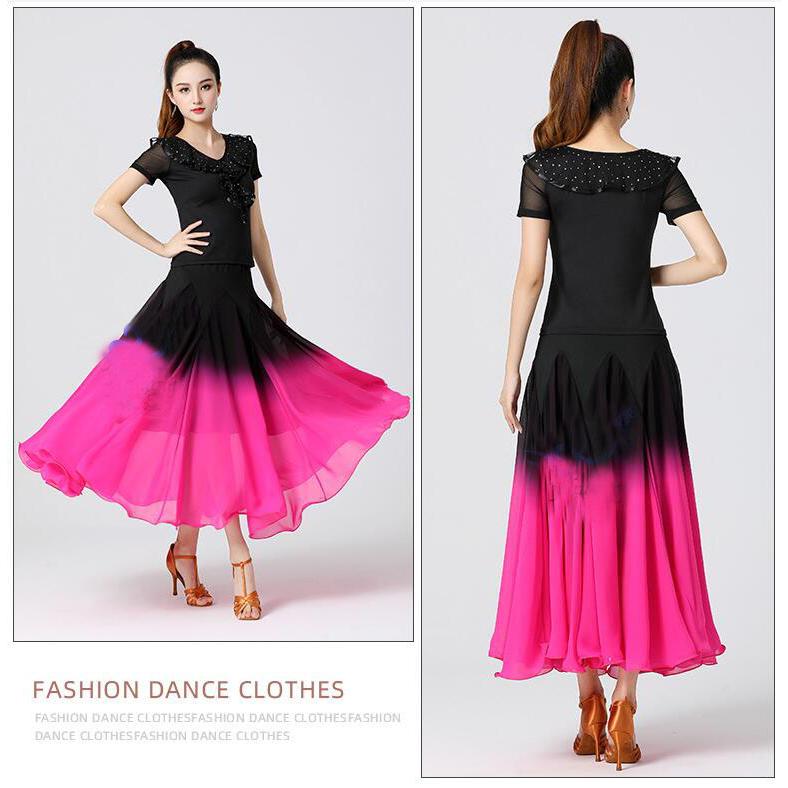 社交ダンス 衣装 大人 モダンダンス スカート グラデーション 大きい裾 広がるダンス シフォン ロング丈 レディース 古典ダンス 民族ダンス ラテンダン - 画像 (7)