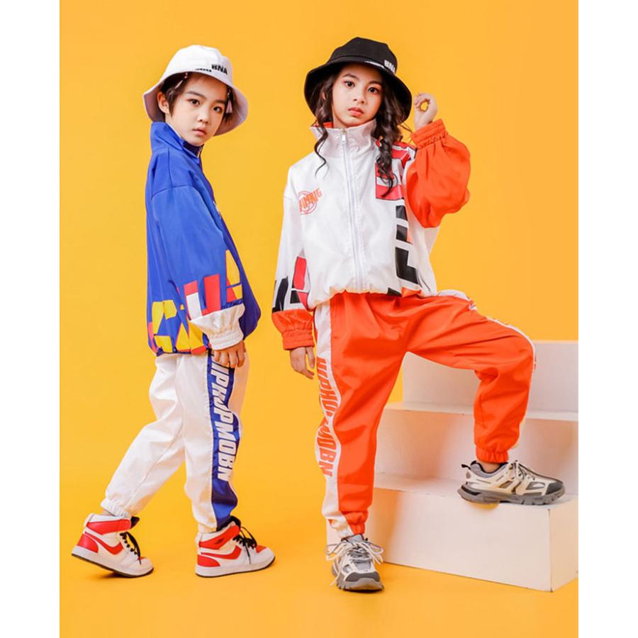 キッズ ダンス 衣装 ジャンケット パンツ ヒップホップ トップス 長袖 オレンジ ブルー ダンスウェア 子供 HIPHOP ストリートダンス ジュニア 男の子 女の子 秋