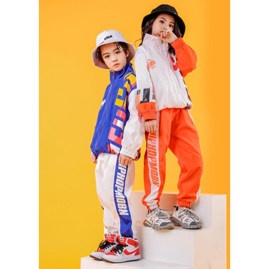 キッズ ダンス 衣装 ジャンケット パンツ ヒップホップ トップス 長袖 オレンジ ブルー ダンスウェア 子供 HIPHOP ストリートダンス ジュニア 男の子 女の子 秋 - 画像 (6)
