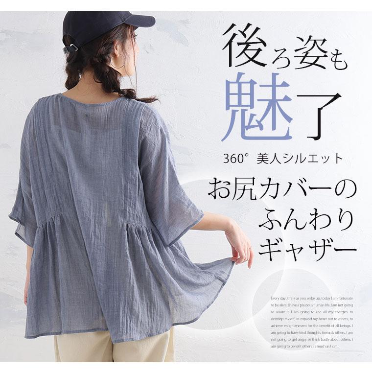 A HAPPY MARILYN 大きいサイズ レディース シャツ さらり涼し気 デニムが映える TCガーゼ 華奢魅せ タック ギャザー ブラウス トップス LL 3L 4L 5L 6L - 画像 (9)