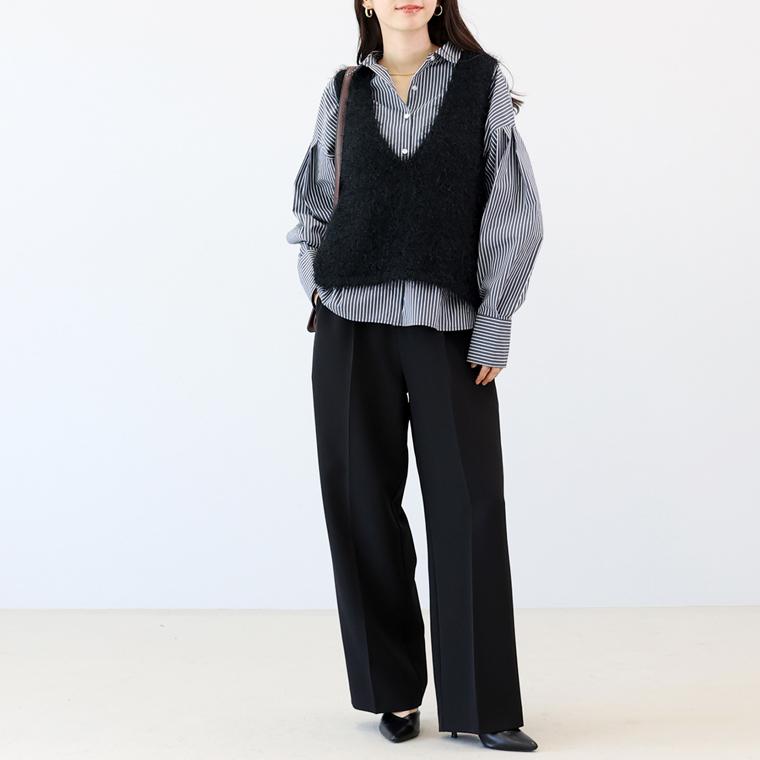 Aletta vita ベスト ニット Vネック 深V フェザー レイヤード 重ね着 ダンスフェザー 艶 伸縮 30代 40代 レディース フェザーヤーンVネックニットベスト メール便不可 - 画像 (3)