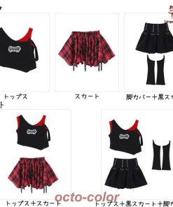 黒 赤 ブラック チェック柄 タンクトップ スカート 黒スカート ショート丈 女の子 jazz チア チアガール 韓国k-pop キッズ ダンス衣装 セットアップ おしゃれ ぴ